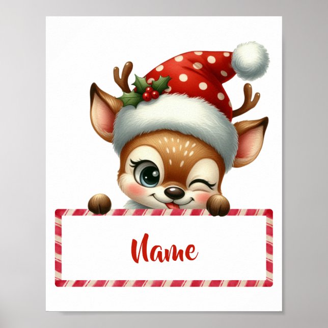 Customisable Christmas Reindeer & Candy Cane Poster (Front)