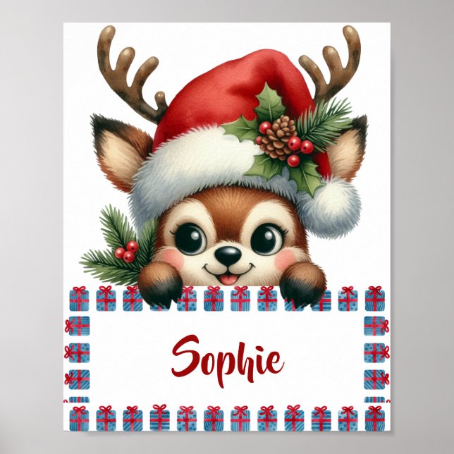 Customisable Christmas Reindeer Design Gift Frame Poster (Front)