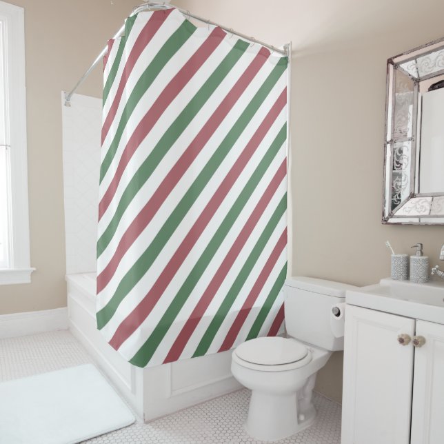 Customisable Christmas Stripes Shower Curtain (In Situ)