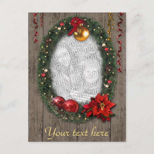 Customisable Christmas Wreath Holiday Postcard (Front)