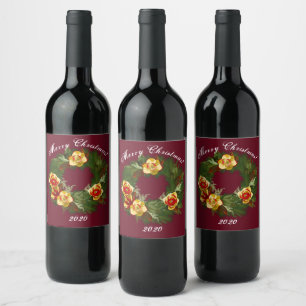 Customisable Christmas Wreath Wine Labels