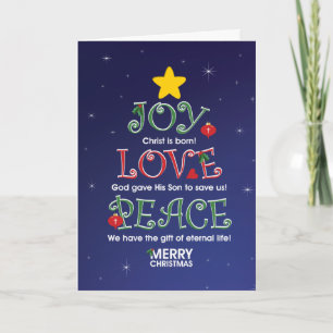 Customisable ChristmasCard Joy Love and Peace Holiday Card