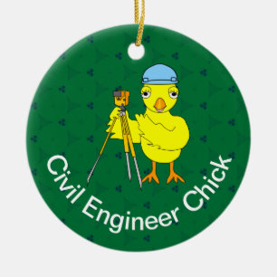 Customisable Civil Engineering Chick Ceramic Tree Decoration