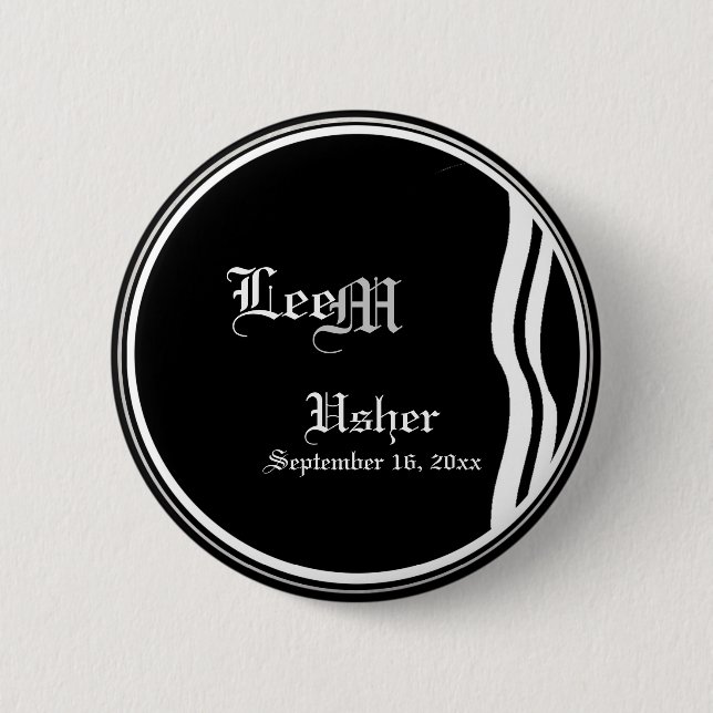 Customisable Classic Black and White Usher Button (Front)