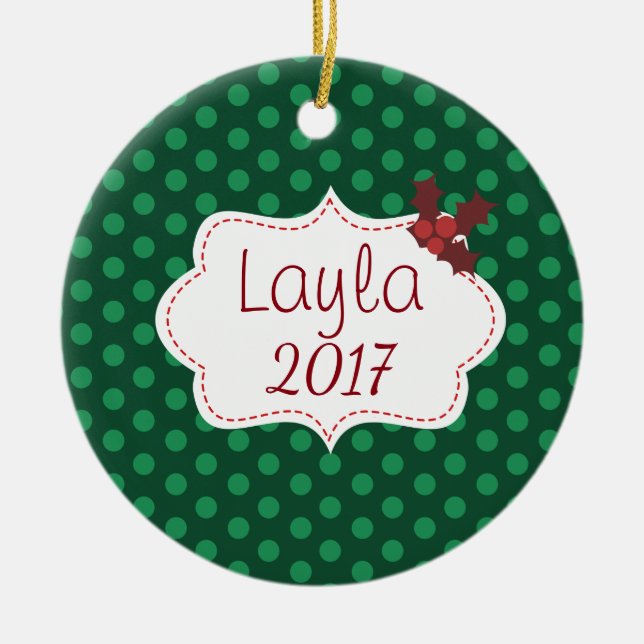 Customisable Classic Christmas with Name and Year Ceramic Tree Decoration (Front)