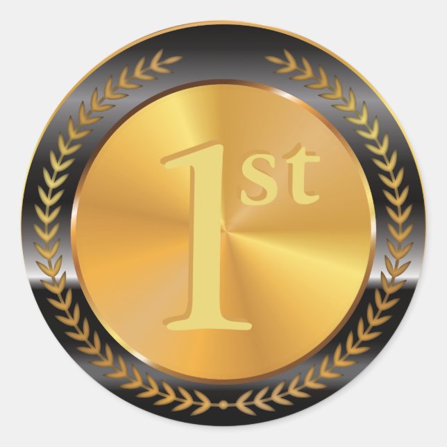 Customisable Classic Gold Medal. Round Sticker (Front)