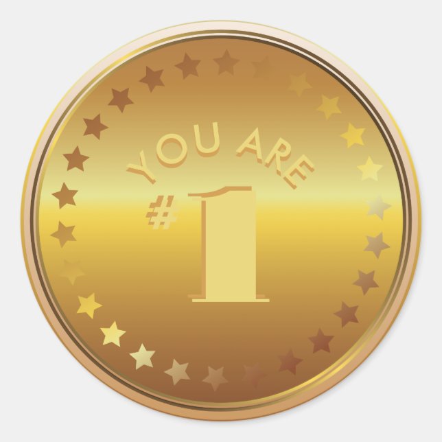 Customisable Classic Gold Medal. You are Number 1! Classic Round Sticker (Front)
