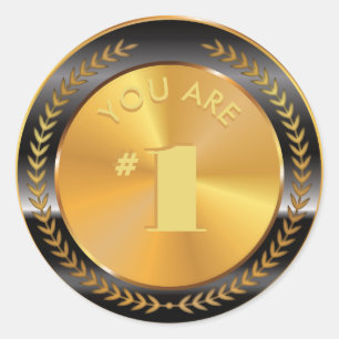 Customisable Classic Gold Medal. You are Number 1! Round Sticker