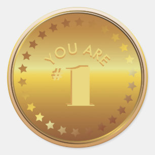 Customisable Classic Gold Medal. You are Number 1! Round Sticker