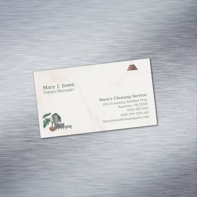 Customisable Cleaning Service Home Eight Line  Magnetic Business Card (In Situ)
