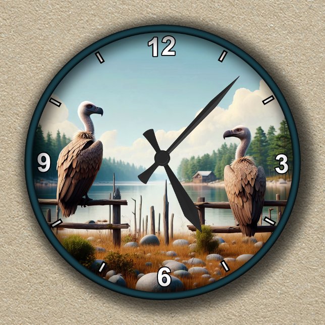 Customisable Clock with Vultures on a Fence (Creator Uploaded)