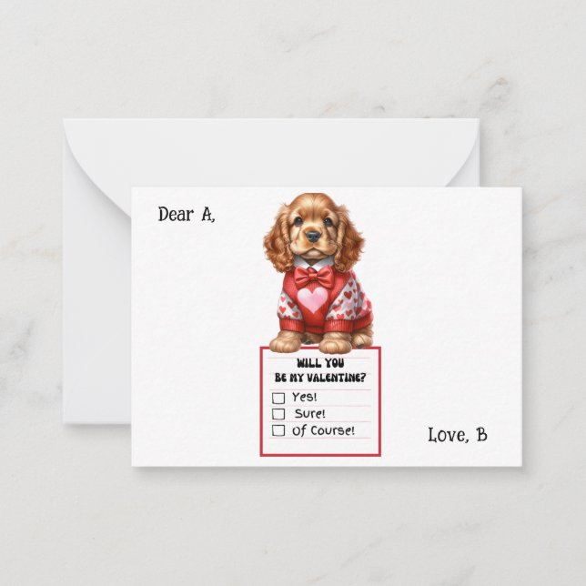 Customisable Cocker Spaniel Puppy Valentine Card (Front)