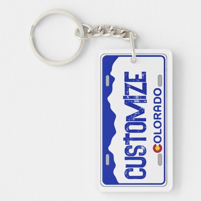 Customisable Colorado blue license plate keychain (Front)