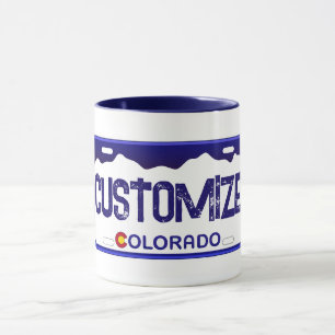 Customisable Colorado blue license plate mug