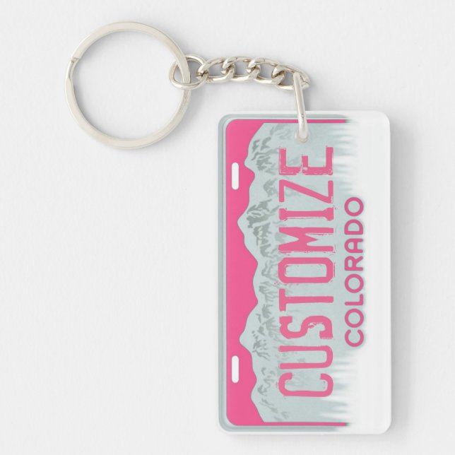 Customisable Colorado license plate pink keychain (Front)
