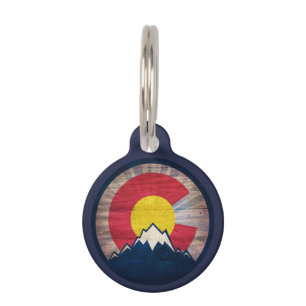 Customisable Colorado rustic wood flag pet id tag