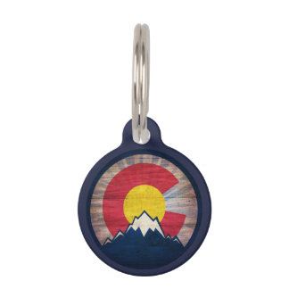 Customisable Colorado rustic wood flag pet id tag