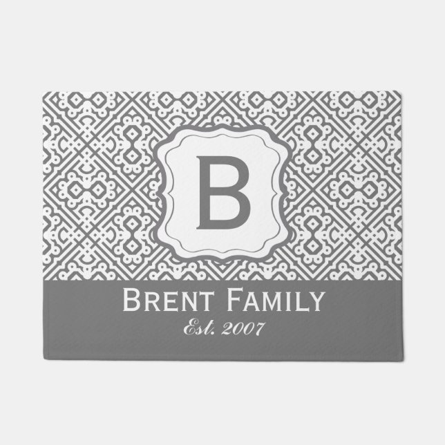Customisable Colour Moroccan Style Door Mat, Grey Doormat (Front)