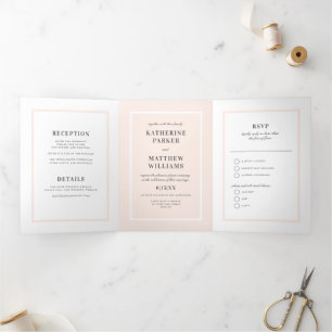 Customisable Colour Pink Border All-In-One Wedding Tri-Fold Invitation