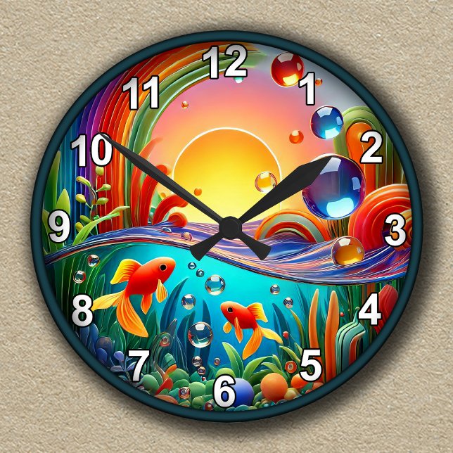 Customisable Colourful Abstract Aquarium  Round Clock (Creator Uploaded)