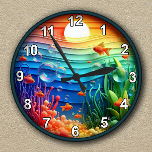 Customisable Colourful Abstract Aquarium Round Clock