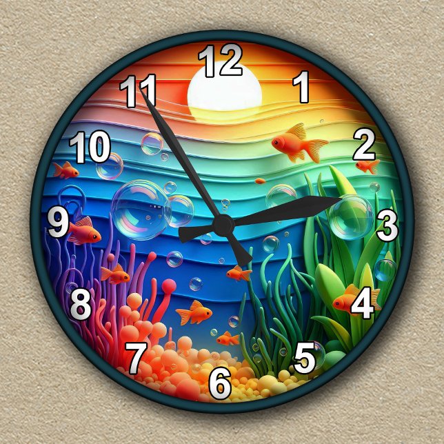 Customisable Colourful Abstract Aquarium  Round Clock (Creator Uploaded)