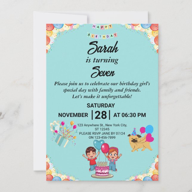 Customisable Colourful Birthday Party Invitation (Front)