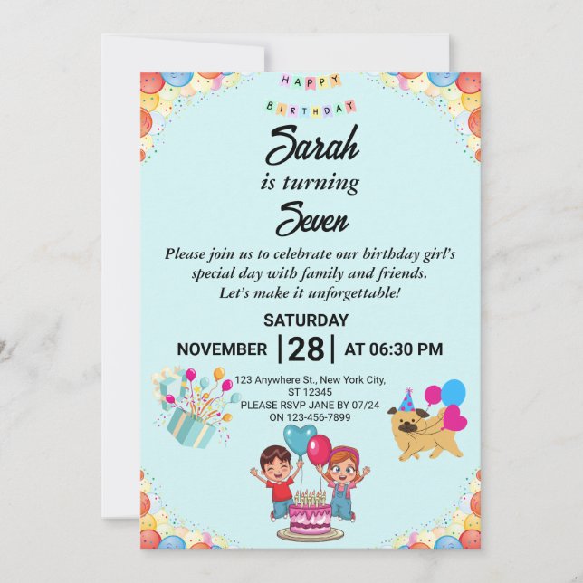 Customisable Colourful Birthday Party Invitation (Front)