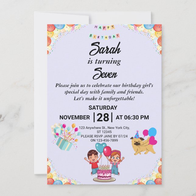 Customisable Colourful Birthday Party Invitation (Front)