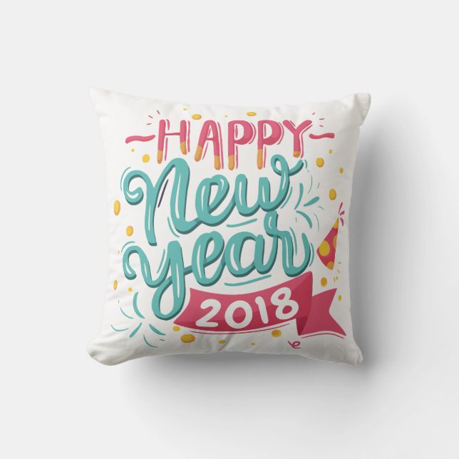 Customisable Colourful Happy New Year Throw Pillow (Front)