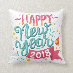 Customisable Colourful Happy New Year Throw Pillow