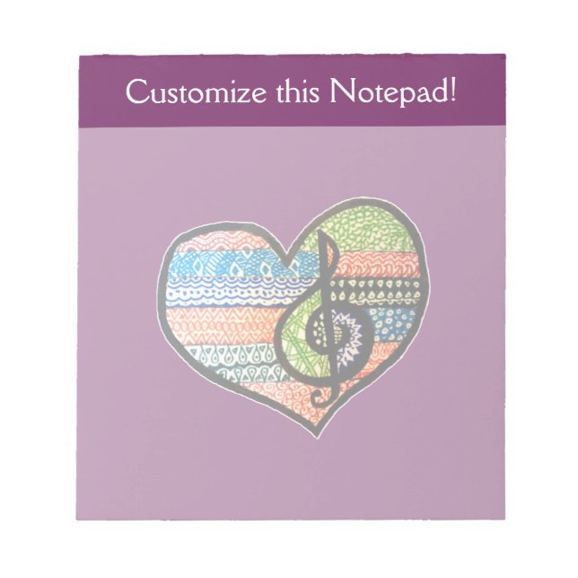 Customisable Colourful Music Lovers Heart Notepad (Front)