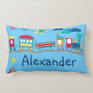 Customisable colourful train boys room pillow