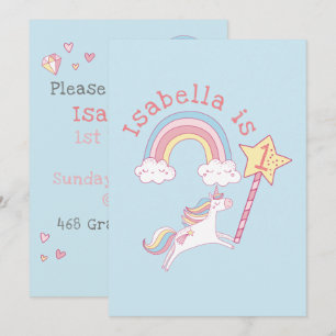 Customisable Colourful Unicorn Magic Wand Birthday Invitation