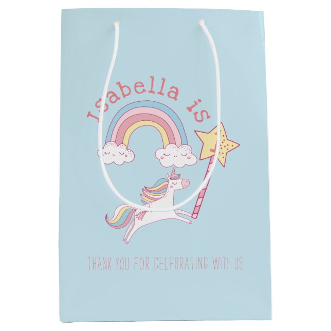 Customisable Colourful Unicorn Magic Wand Birthday Medium Gift Bag (Front)