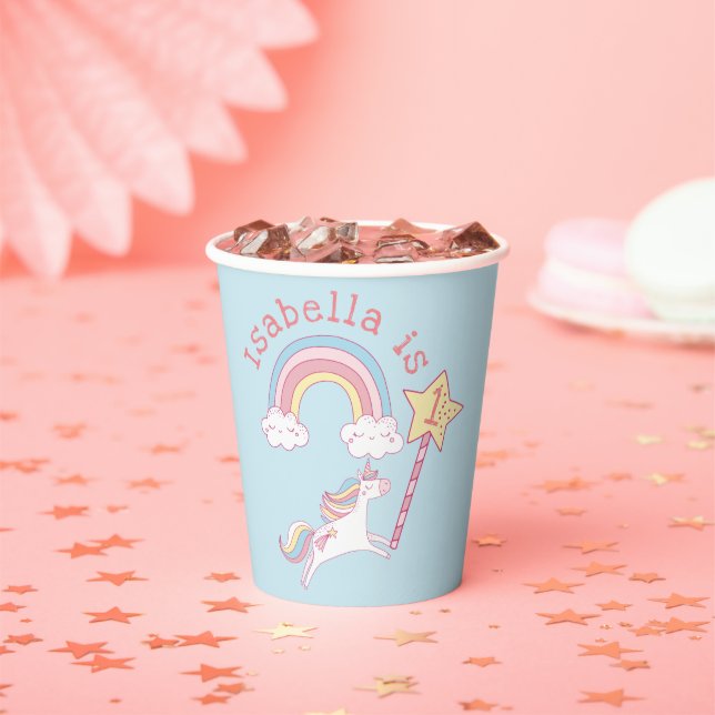 Customisable Colourful Unicorn Magic Wand Birthday Paper Cups (Insitu)