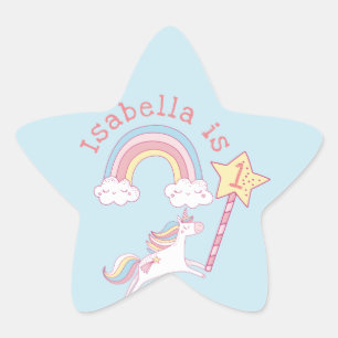 Customisable Colourful Unicorn Magic Wand Birthday Star Sticker