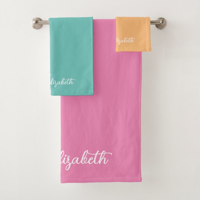 Customisable Colours And Text Script Name Modern Bath Towel Set (Insitu)