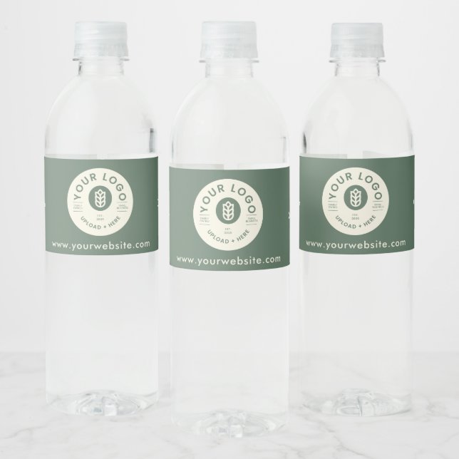 Customisable Company Logo Website Sage Green Water Bottle Label (Bottles)