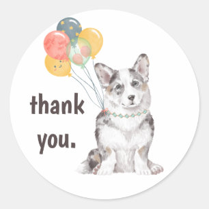 Customisable Corgi Birthday Party Thank You Classic Round Sticker