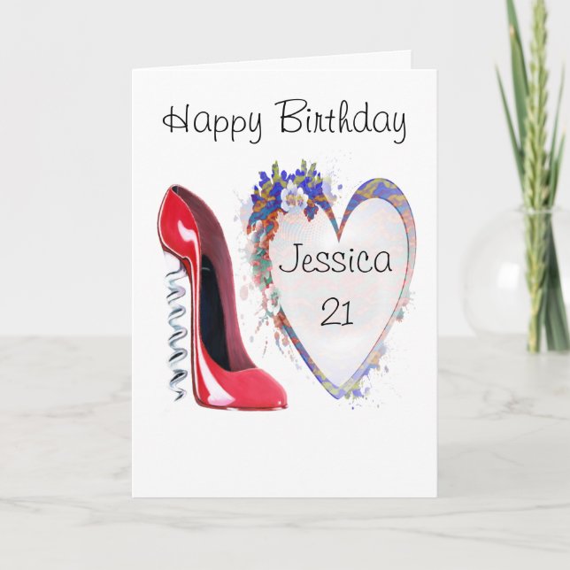 Customisable Corkscrew Stiletto and Heart Gifts Card (Front)