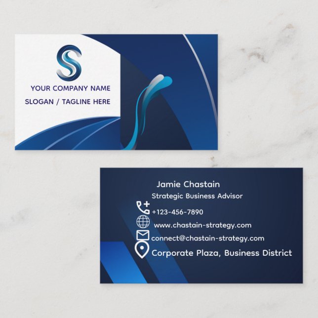Customisable Corporate Business Card | Navy Blue (Front/Back)
