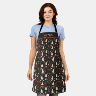 Customisable Cottagecore Ghosts Red Floral Pattern Apron