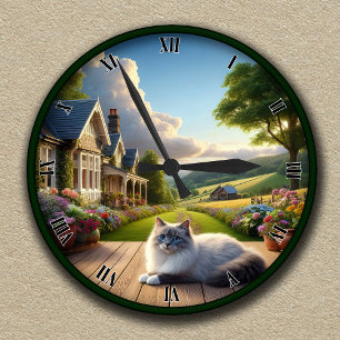 Customisable Countryside Clock With Fluffy Ragdoll