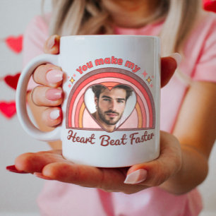 Customisable Couple Mug, Custom Rainbow Heartbeat Coffee Mug