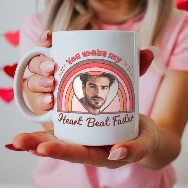 Customisable Couple Mug, Custom Rainbow Heartbeat  Coffee Mug (Creator Uploaded)