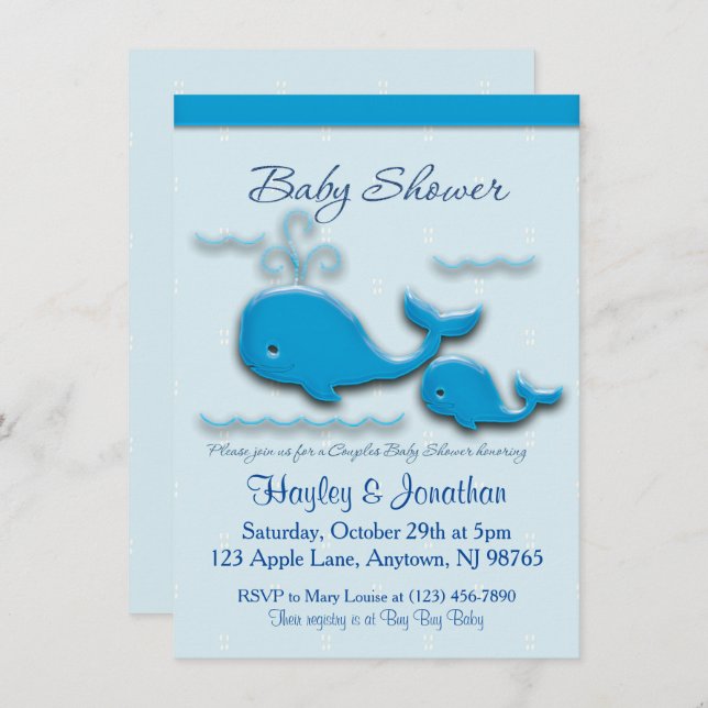 Customisable Couples Whale Baby Shower Invitation (Front/Back)