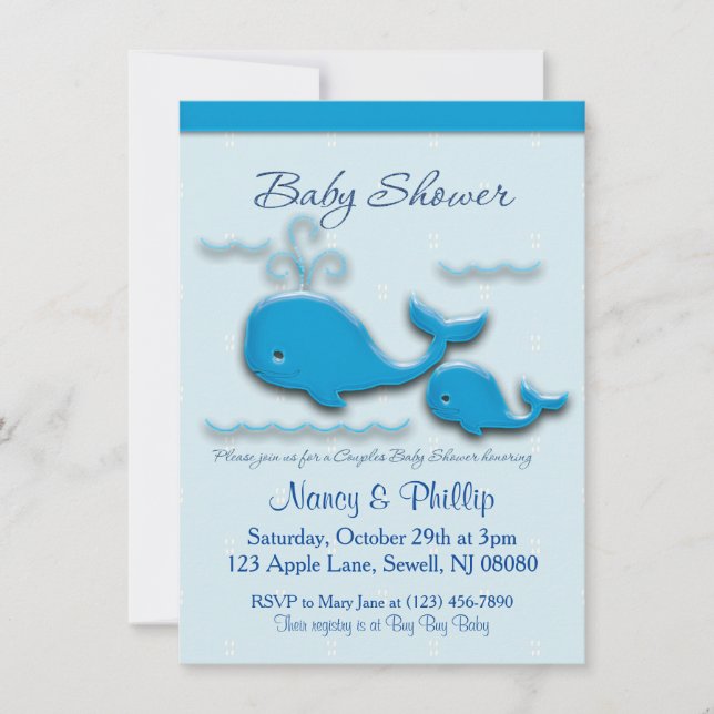 Customisable Couples Whale Baby Shower Invitation (Front)