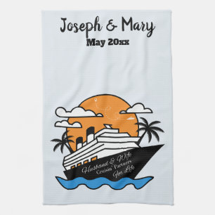 Customisable Cruse Lovers Travel Gift Coastal Blue Tea Towel