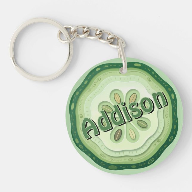 Customisable Cucumber Slice  Key Ring (Front)